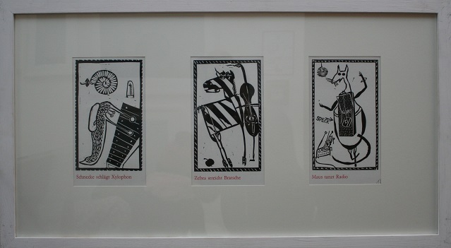 "Tir-Orkesta von BRAND" von Brigitte Reich und Andreas Opperer, "Edition Hundsdruck", Rosenheim 1991; Druck von Original-Linolschnitten © Städtische Galerie Rosenheim