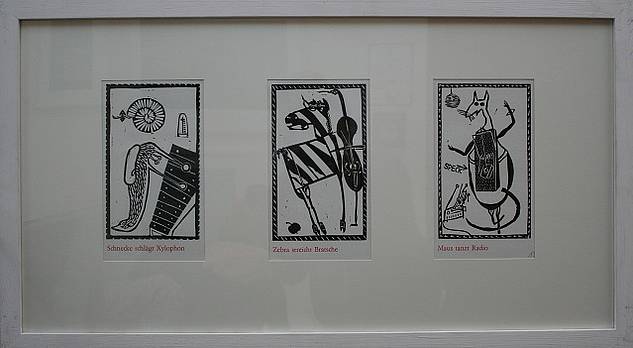 "Tir-Orkesta von BRAND" von Brigitte Reich und Andreas Opperer, "Edition Hundsdruck", Rosenheim 1991; Druck von Original-Linolschnitten © Städtische Galerie Rosenheim