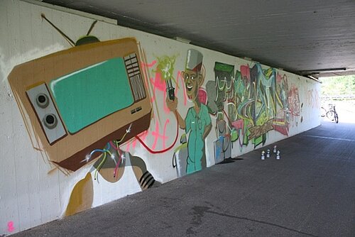 Graffitaktion 2013, Mangfallbrücke © Städtische Galerie Rosenheim