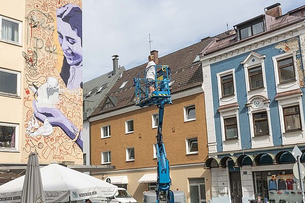 Die Fassade: Samerstraße 1 (ehem. Filmpalast), Rosenheim 2020