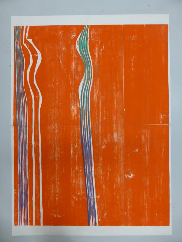 Fritz Harnest, "Pronaos", Farbholzschnitt auf zwei Bögen Japanpapier, 1973 © Städtische Galerie Rosenheim