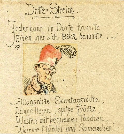 aus Wilhelm Busch, Max und Moritz, Faksimile der Handschrift, Dritter Streich (Detail) Wilhelm Busch Museum, Hannover